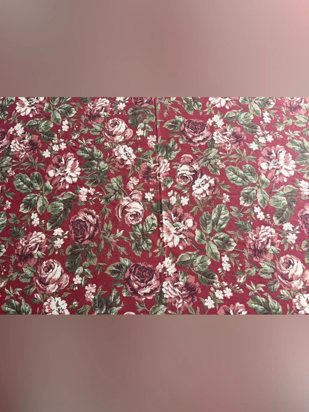 Vintage Tablecloth Chaps Home Pink Roses on Red French Country Cotton 60x82